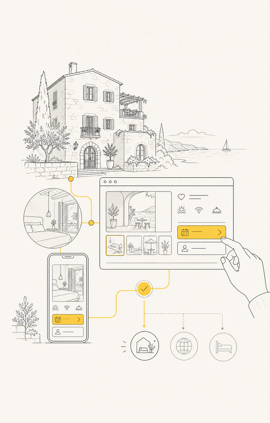 Recorrido digital de un hotel en Mallorca desde la consulta de habitaciones hasta la reserva directa