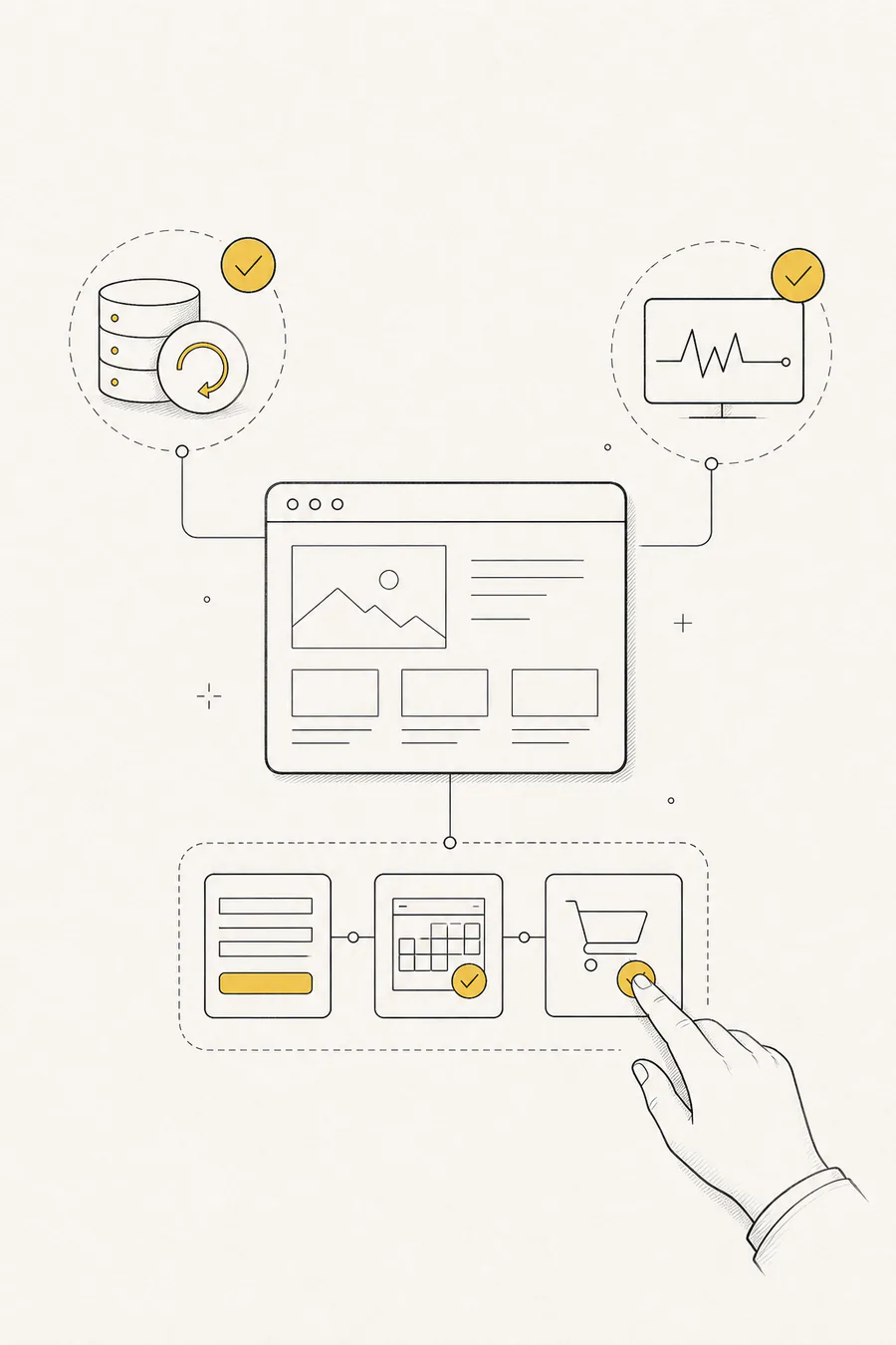 Panel visual de mantenimiento web con copias, actualizaciones y monitorización